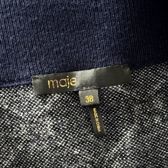 MAJE Navy Bow Design Jacquard Knit Gold Logo Button Patch Pocket Mini Skirt 6 - Picture 11 of 14